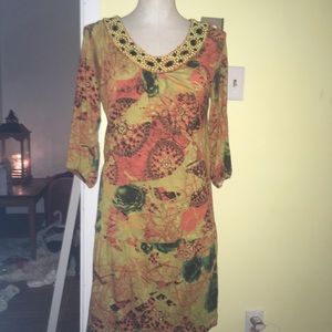 BCBG Dress with very flattering beadwork & pattern